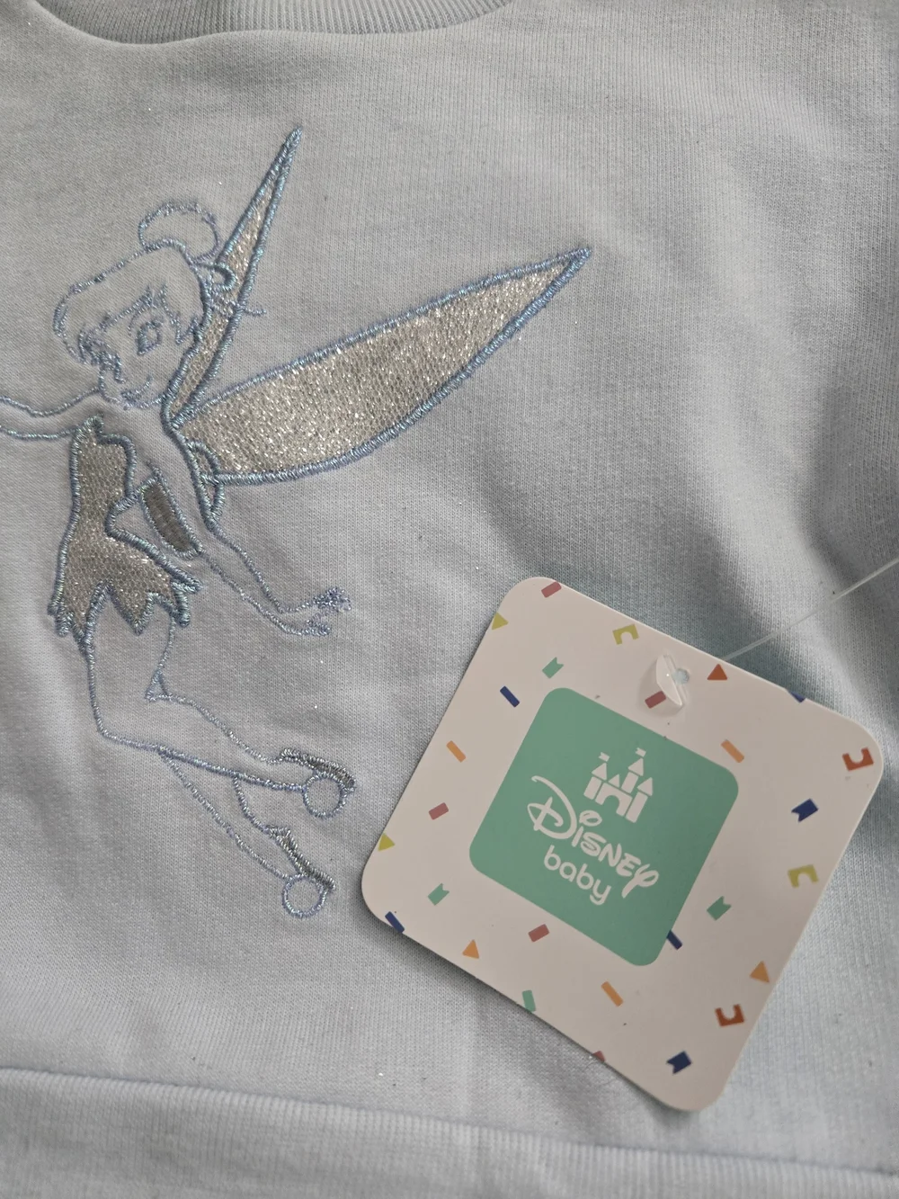 Disney Baby Light Blue Tinker Bell Sweatshirt with Silver Glitter Skirt - NWT